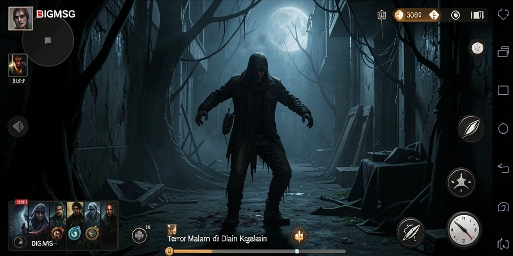 Gameplay BIGMSG yang penuh ketegangan dan kegelapan.
