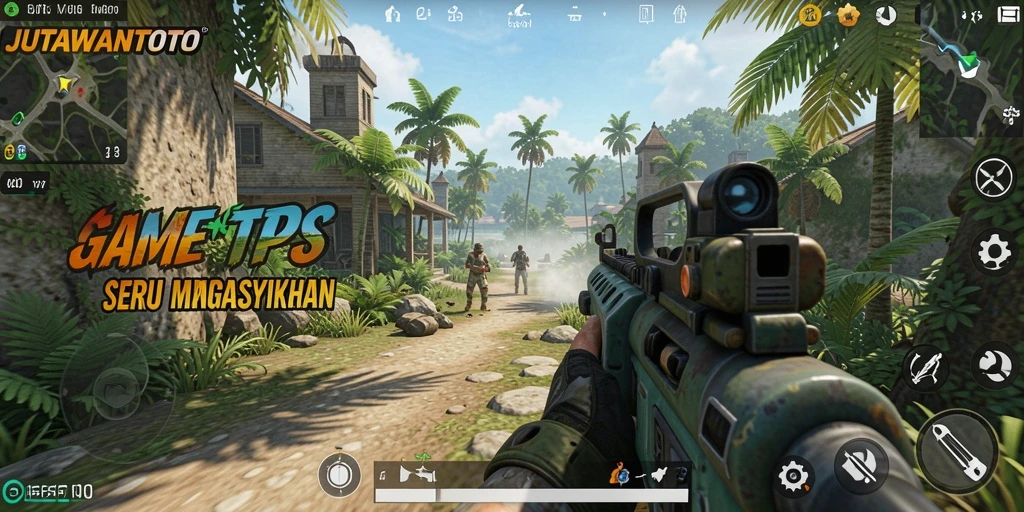 Tampilan gameplay seru JUTAWANTOTO dengan aksi tembak-menembak intens.