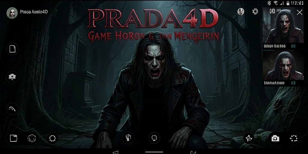 Screenshot gameplay PRADA4D menampilkan suasana horor yang mencekam dan interaksi pemain.