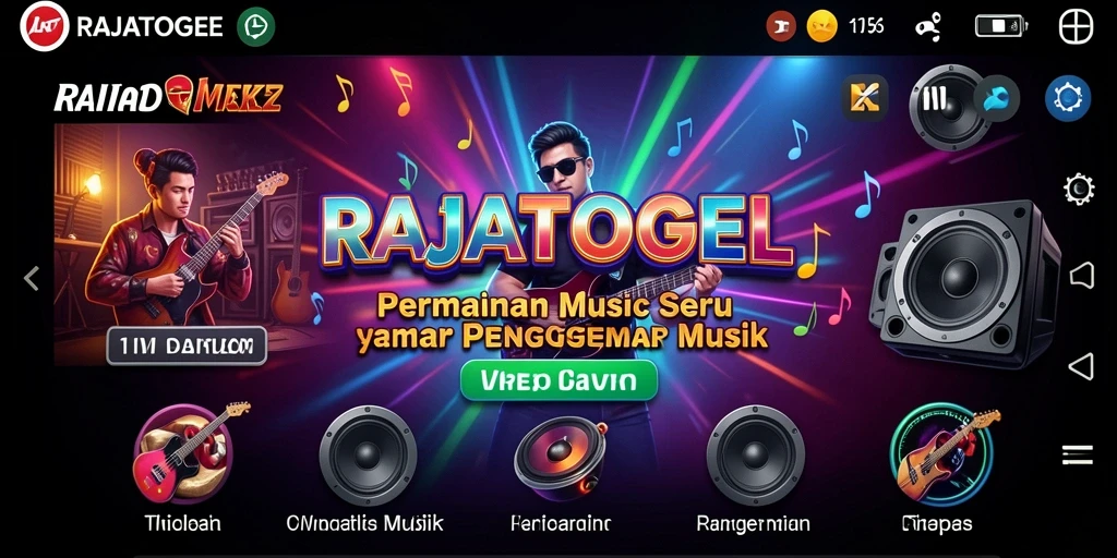 Tampilan gameplay RAJATOGEL dengan warna-warni musik yang menarik.