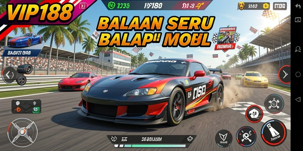 Tampilan gameplay balap mobil yang mendebarkan di VIP188.